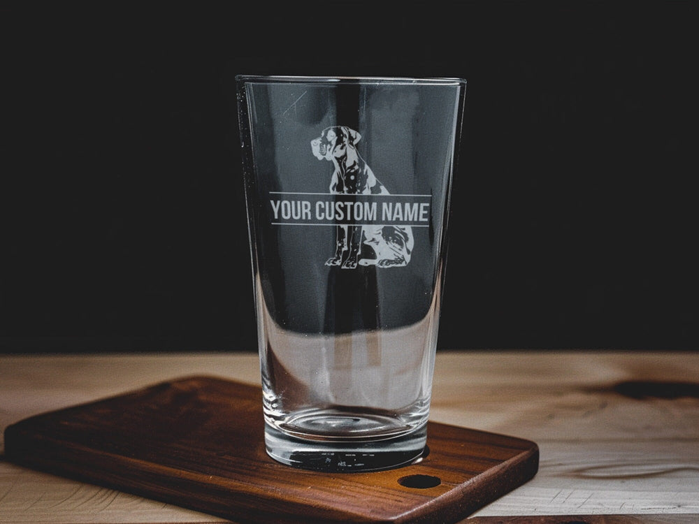 Dane Engraved Pint Glass, Personalized Dog Lover Beer Glass
