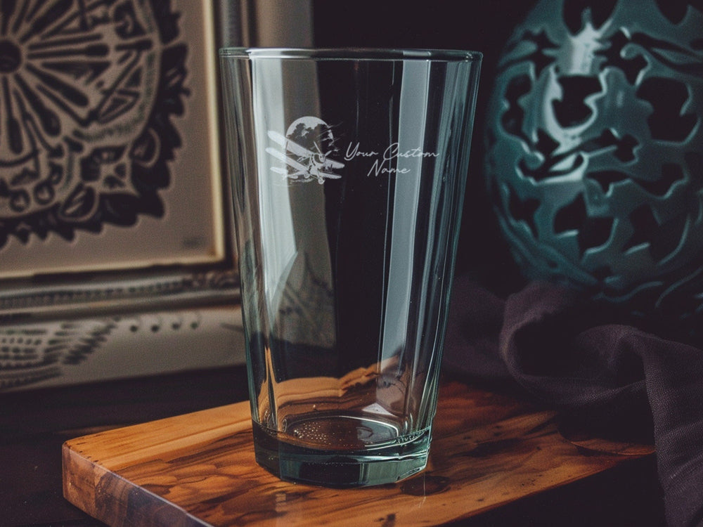 Vintage Airplane Pint Glass, Aviation Adventure, Beer Lover Gift, Clouds Design, Retro Barware