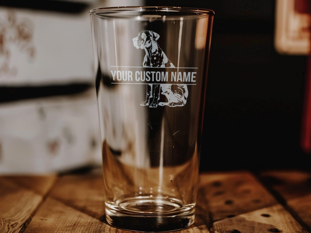 Dane Engraved Pint Glass, Personalized Dog Lover Beer Glass