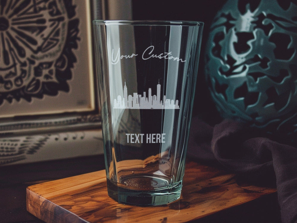 Jersey City Skyline Pint Glass: Personalized Beer Gift
