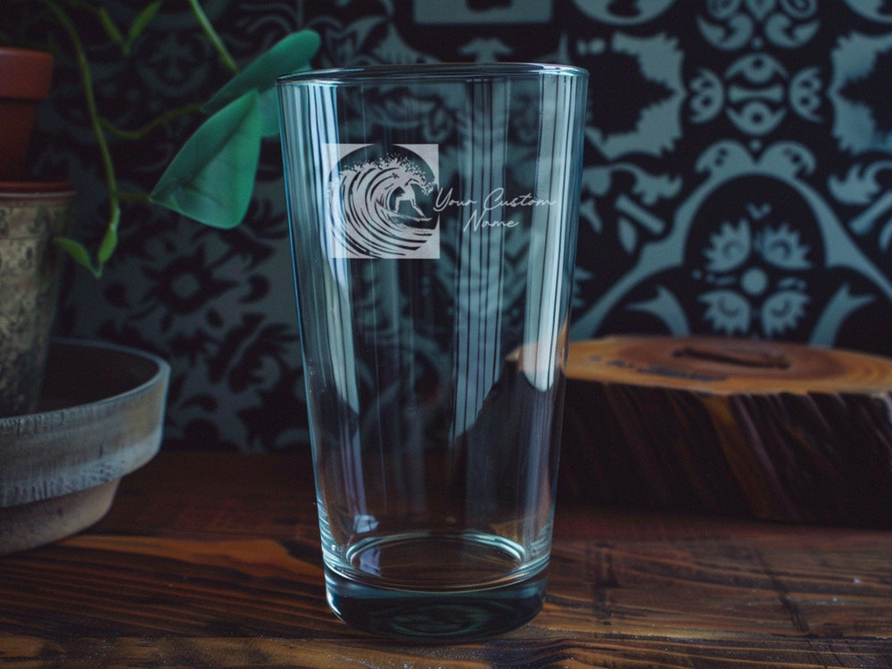 Surfer Pint Glass, Surfing Waves, Beer Glass, Ocean Theme, Beach Bar Decor