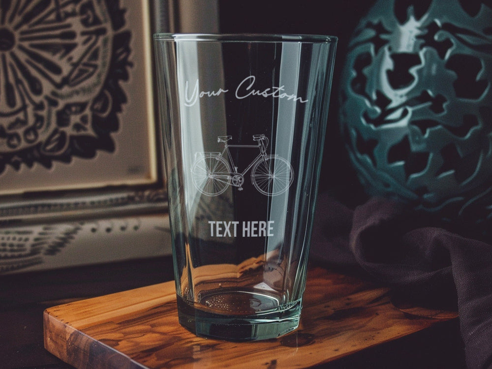 Bicycle Pint Glass: Personalized Laser Engraved Beer Glass