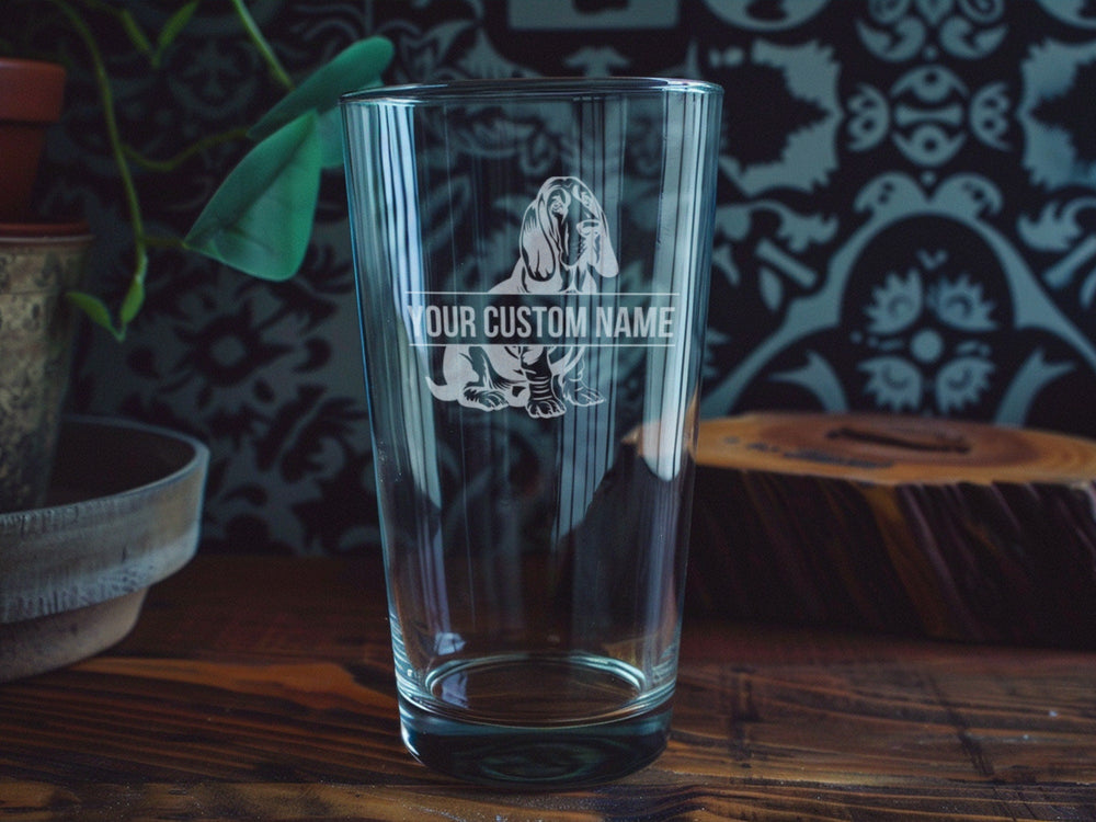 Personalized Basset Hound Pint Glass: Engraved Dog Lover Gift