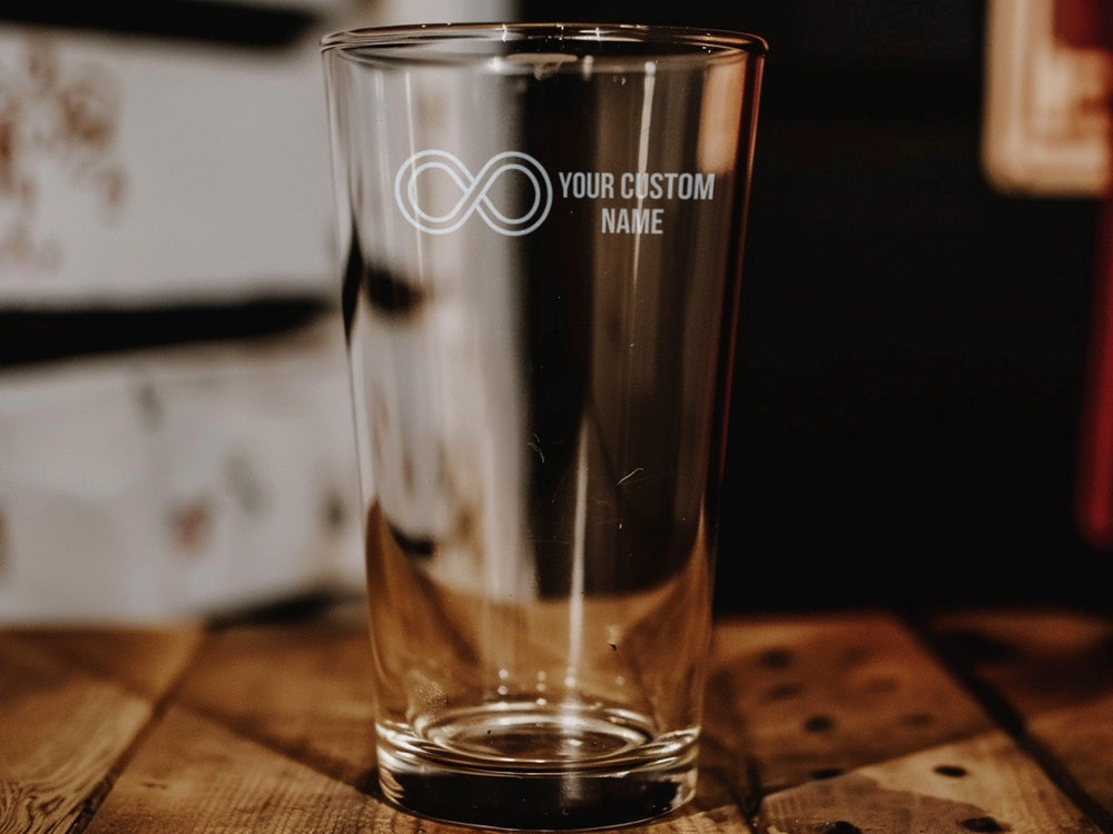 Infinity Symbol Pint Glass: Personalized Beer Glass, Engraved Gift
