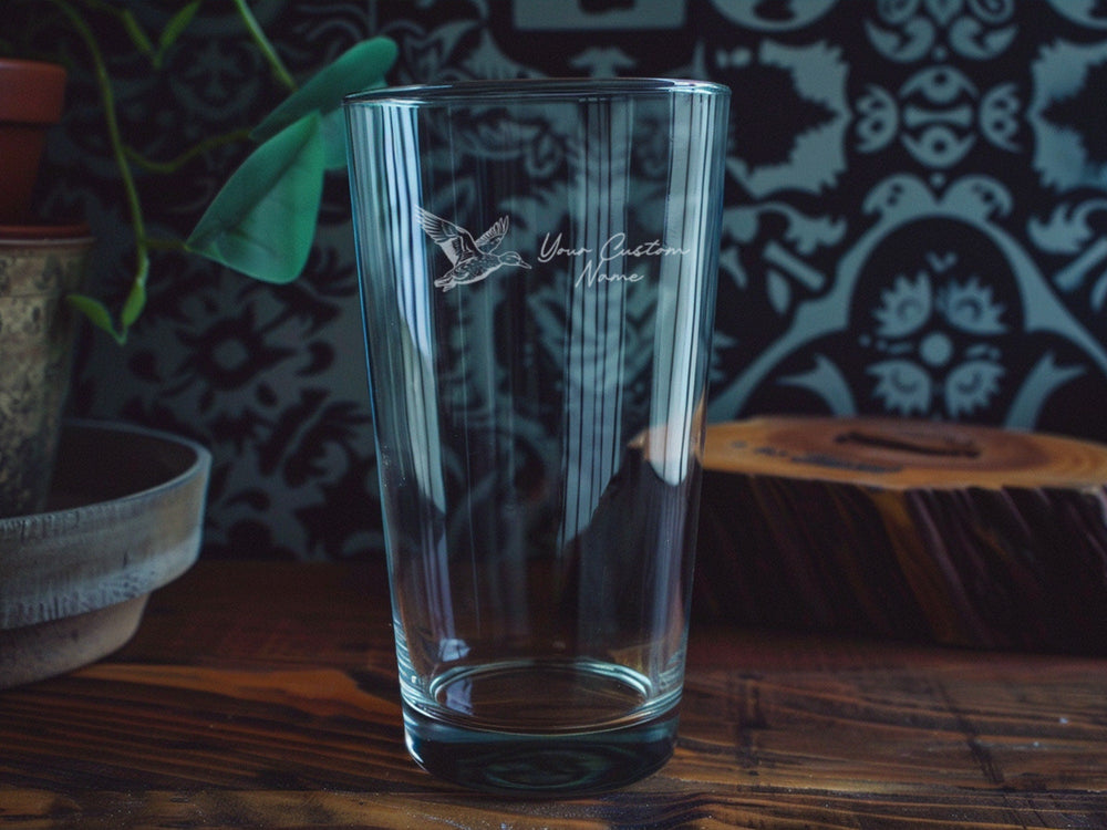 Mallard Flying Pint Beer Glass: Personalized Wildlife Barware