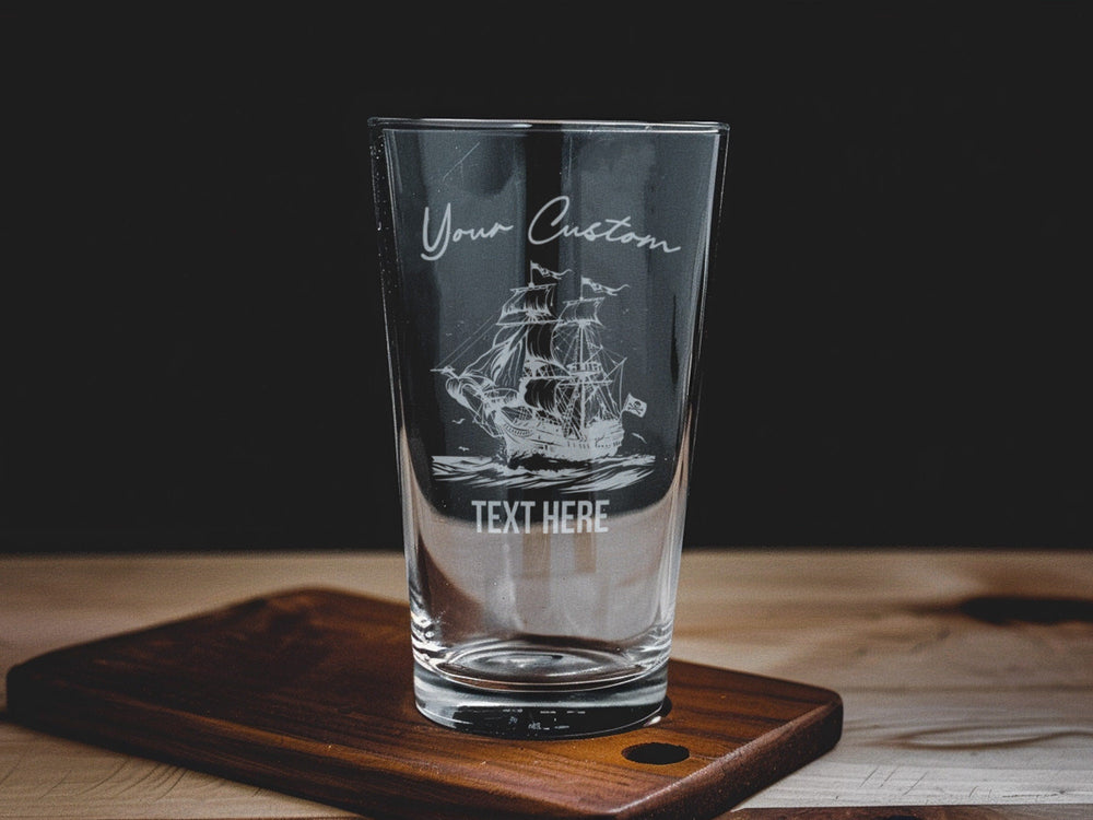Personalized Pirate Ship Pint Glass: Engraved Nautical Beer Gift