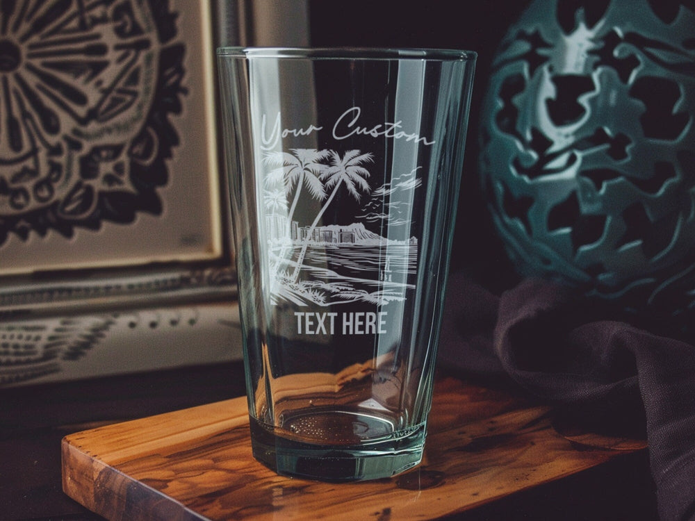 Honolulu Pint Glass: Personalized Tropical Barware, Hawaii Gift