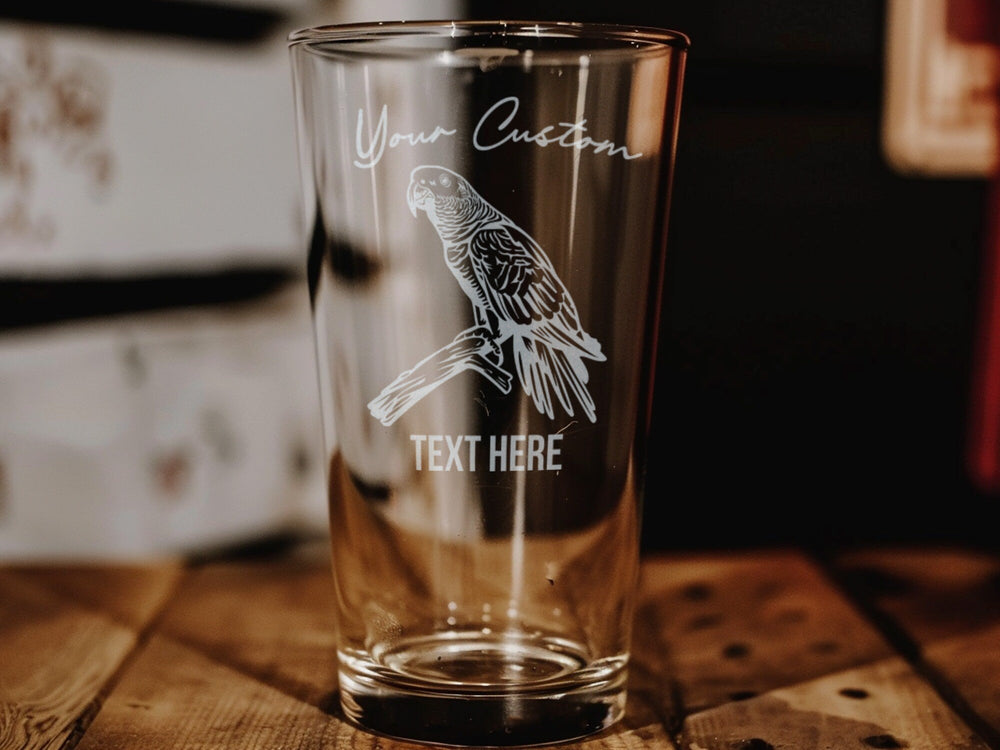African Grey Parrot Pint Glass, Bird Lover Gift, Exotic Pets, Unique Barware, Wildlife Decor