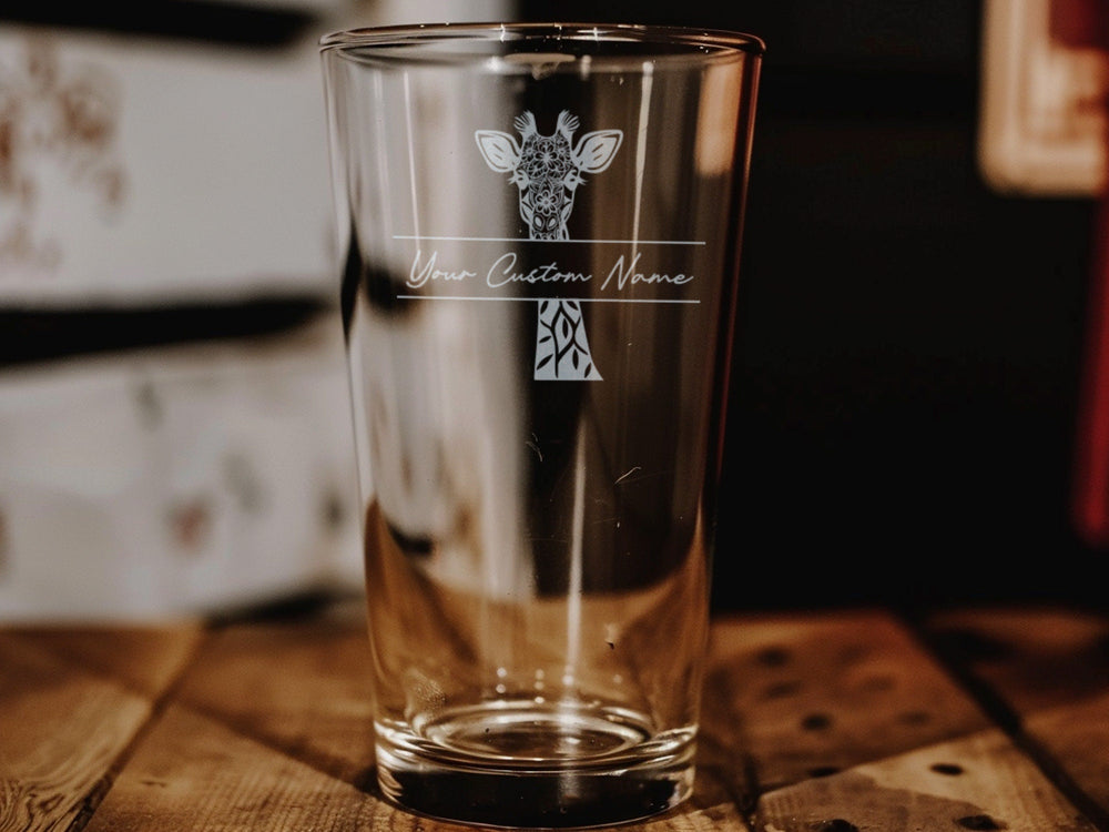 Giraffe Pint Glass: Personalized Animal Print Beer Glass
