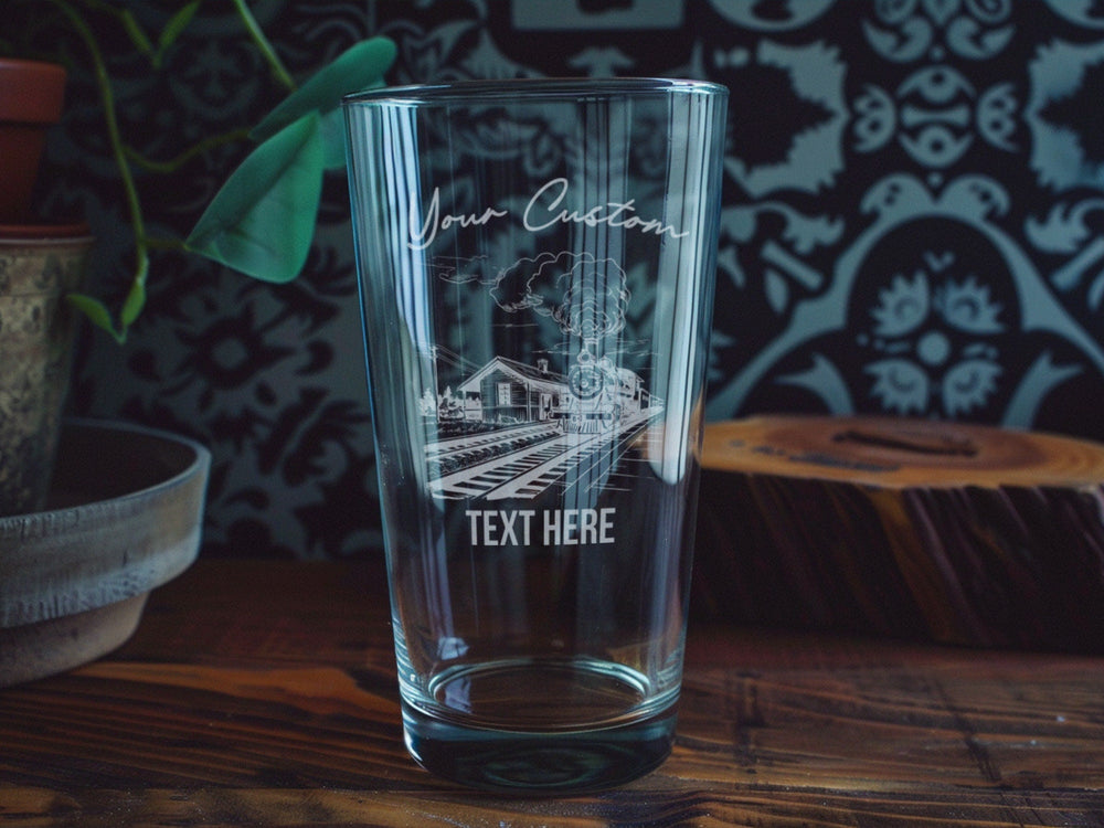 Pint Beer Glass, Old Train Station, Steam Locomotive, Vintage Railway, Collector's Item