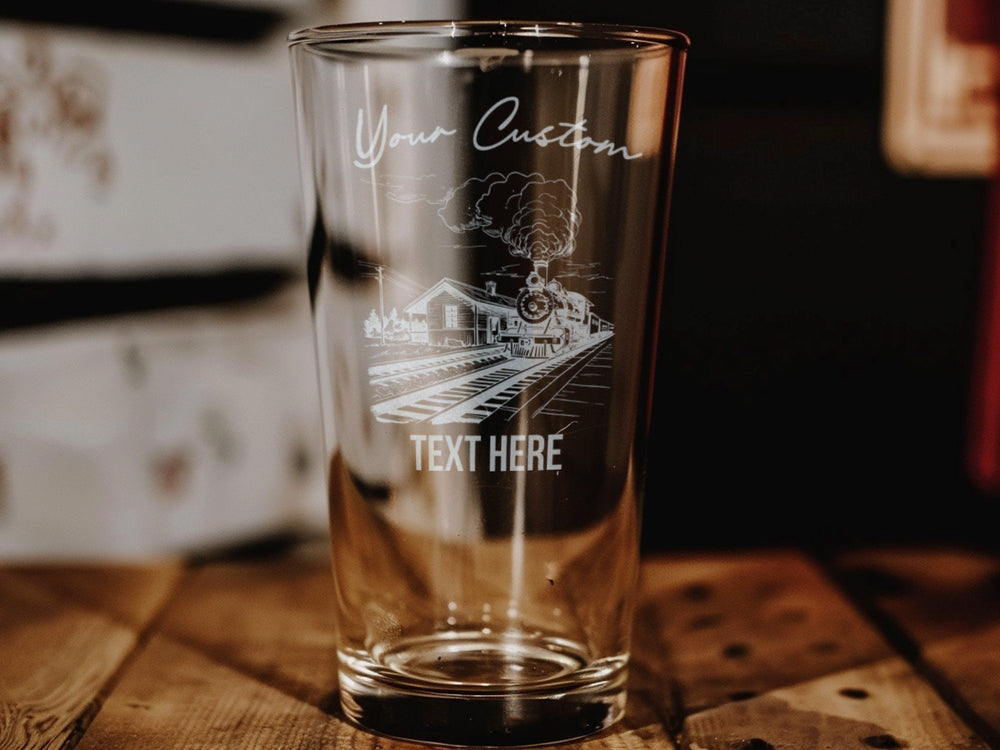 Pint Beer Glass, Old Train Station, Steam Locomotive, Vintage Railway, Collector's Item