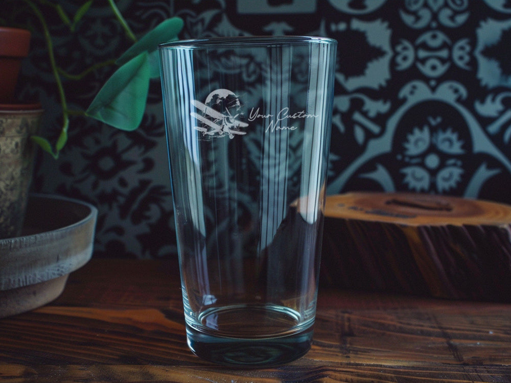 Vintage Airplane Pint Glass, Aviation Adventure, Beer Lover Gift, Clouds Design, Retro Barware