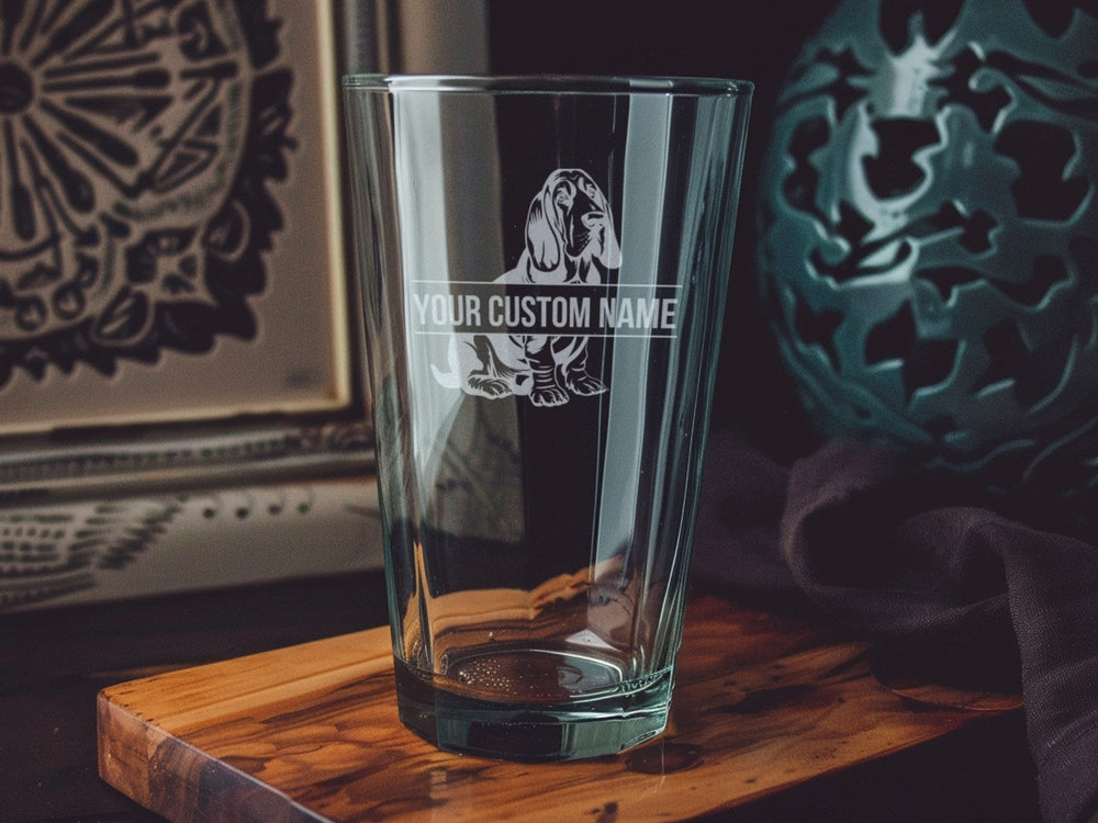Personalized Basset Hound Pint Glass: Engraved Dog Lover Gift