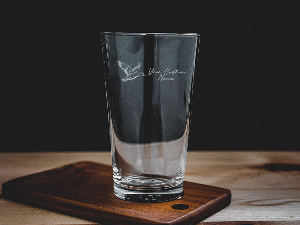 Mallard Flying Pint Beer Glass: Personalized Wildlife Barware