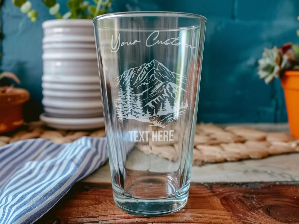 Rustic Mountain Range Pint Glass: Personalized Cabin Decor