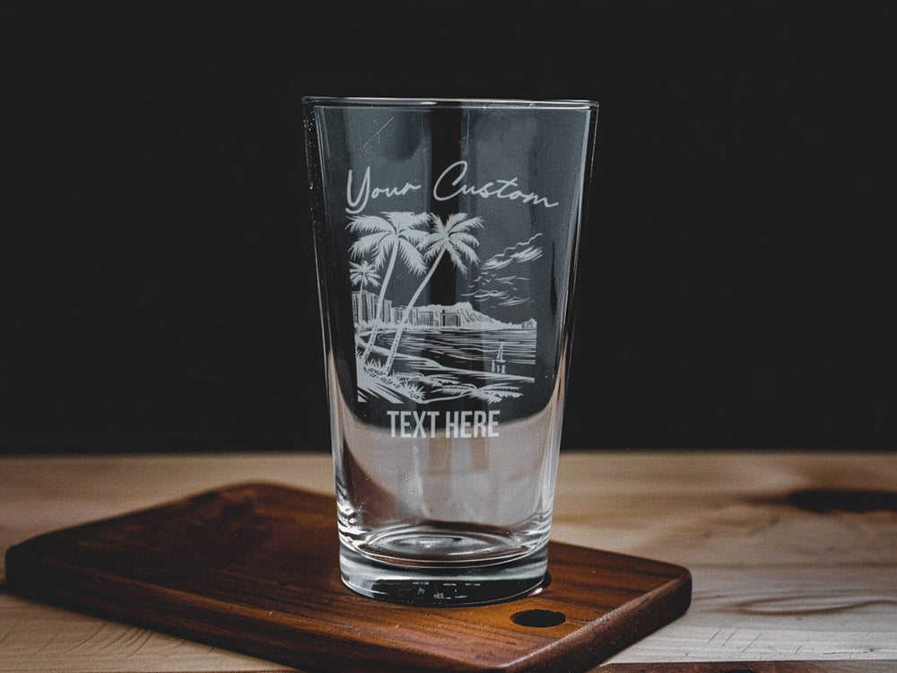 Honolulu Pint Glass: Personalized Tropical Barware, Hawaii Gift