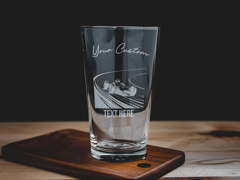 Pint Beer Glass, Racing Car Design, Speed Track Theme, Barware Collectible, Gift for Racers