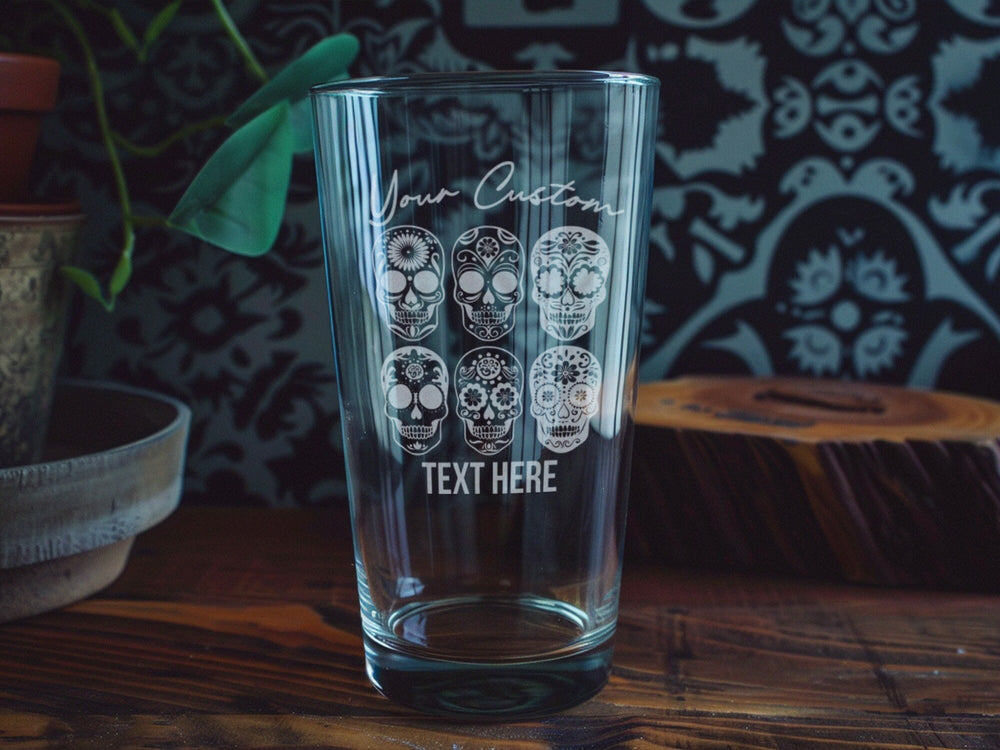 Dia de los Muertos Skulls Pint Glass: Mexican Culture Collectible