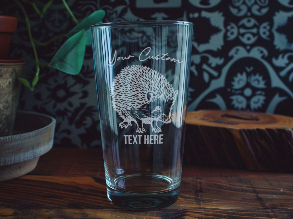 Hedgehog Engraved Pint Glass: Custom Animal Beer Glass