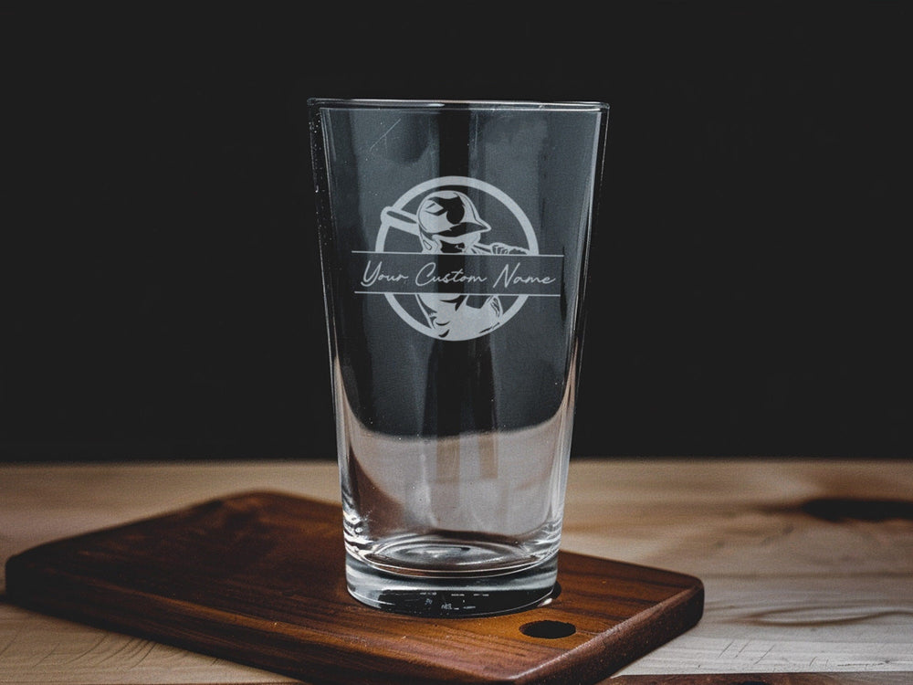 Baseball Player Pint Glass, Swing Bat Design, Beer Lover Gift, Sports Barware, Collectible Glassware