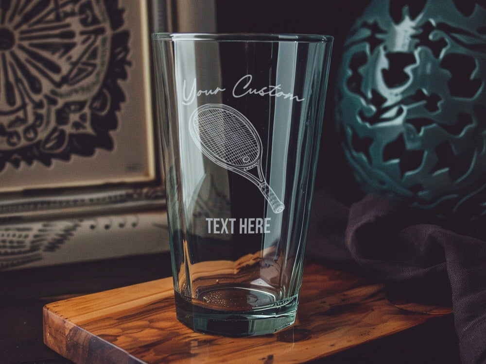 Tennis Racket Pint Glass: Personalized Sports Barware Gift