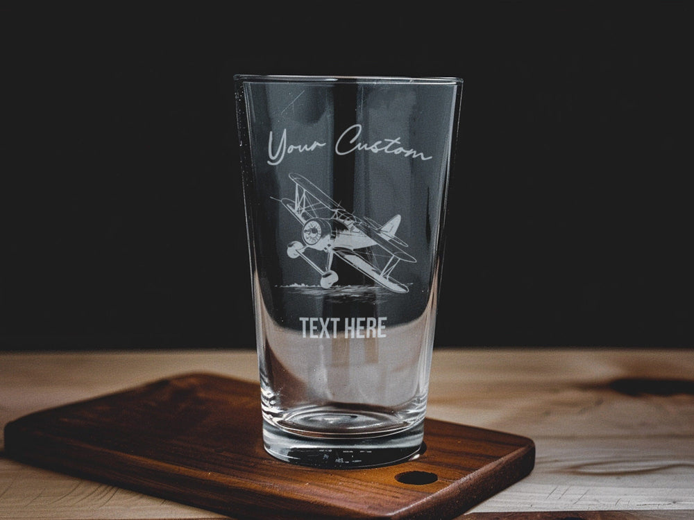 Vintage Airplane Pint Glass, Open Field Design, Beer Lover Gift, Aviation Decor, Unique Drinkware