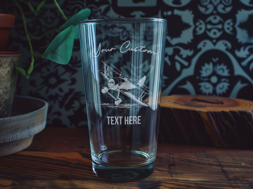 Vintage Airplane Pint Glass, Open Field Design, Beer Lover Gift, Aviation Decor, Unique Drinkware