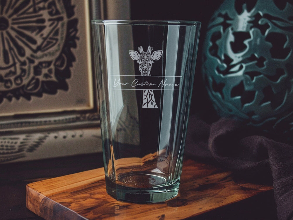 Giraffe Pint Glass: Personalized Animal Print Beer Glass