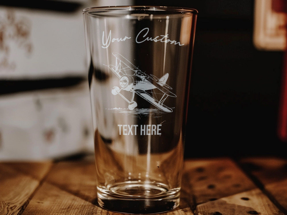 Vintage Airplane Pint Glass, Open Field Design, Beer Lover Gift, Aviation Decor, Unique Drinkware