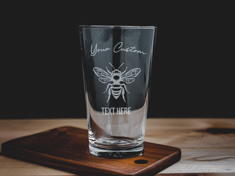 Bee Engraved Pint Glass: Personalized Beer Gift, Barware