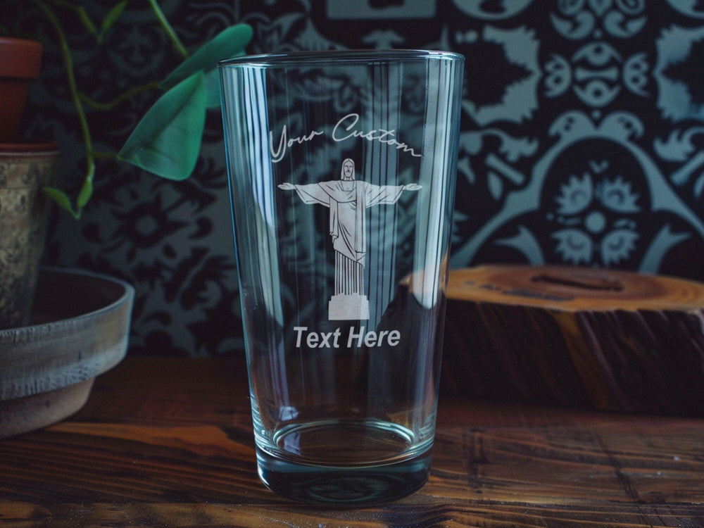 Brazilian Christ the Redeemer Pint Glass, Rio Souvenir, Brazil Landmark, Unique Barware, Religious Gift