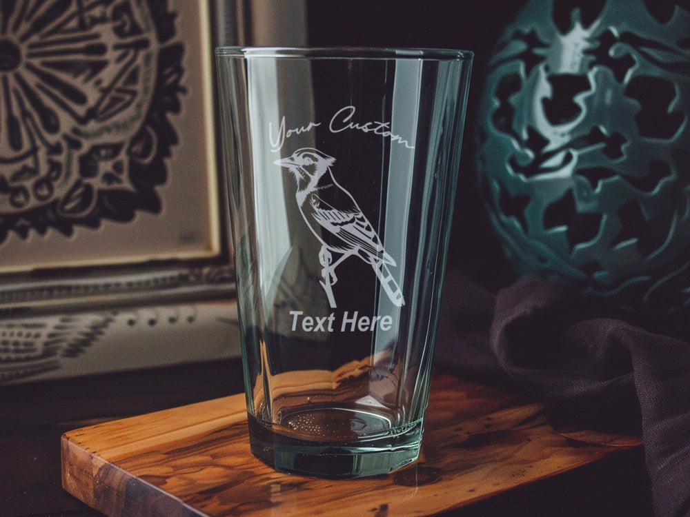 Blue Jay Engraved Pint Glass: Personalized Bird Lover Gift
