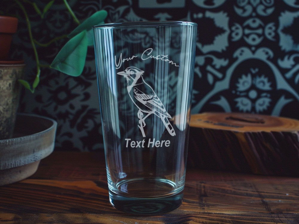 Blue Jay Engraved Pint Glass: Personalized Bird Lover Gift