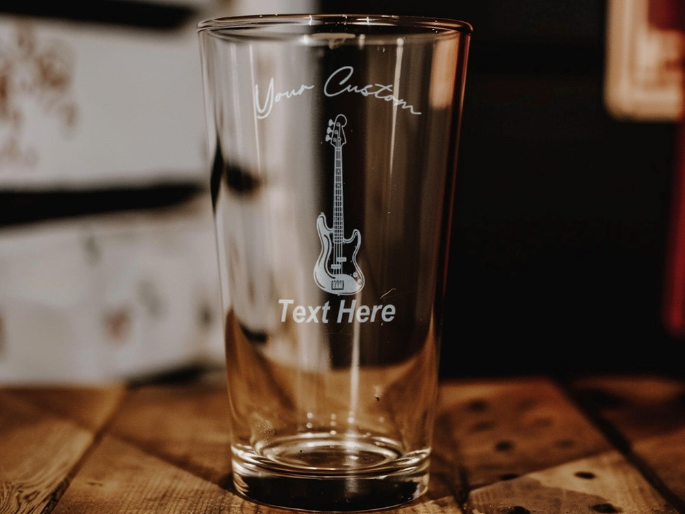 Bass Guitar Engraved Pint Glass: Personalized Music Gift