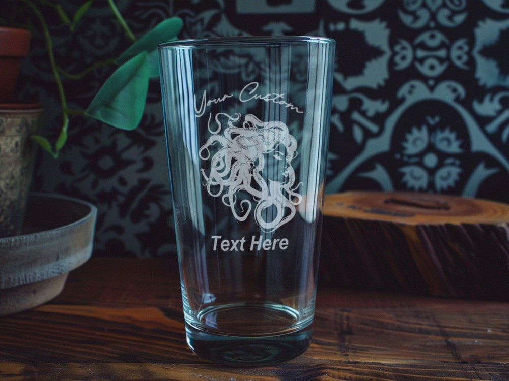 Medusa Pint Glass, Serpentine Hair Design, Artwork, Greek Mythology Decor, Unique Drinking Glass