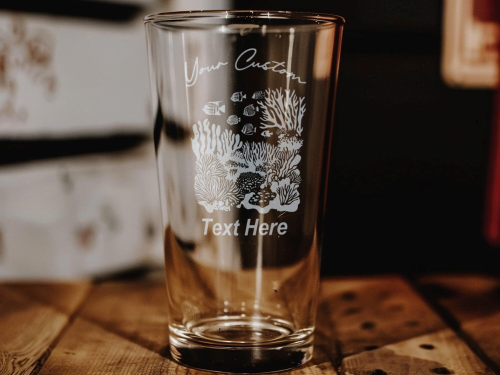 Coral Reef Pint Glass, Fish Design, Ocean Decor, Drinkware Collection