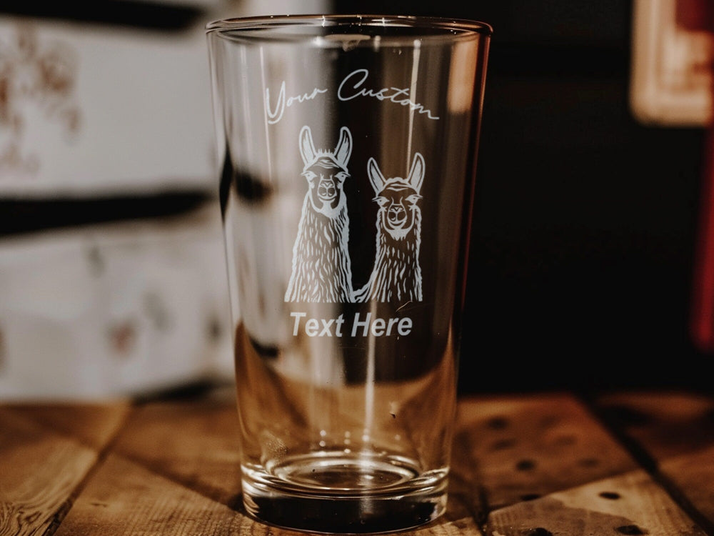 Llama and Alpaca Pint Glass: Personalized Animal Lover Gift
