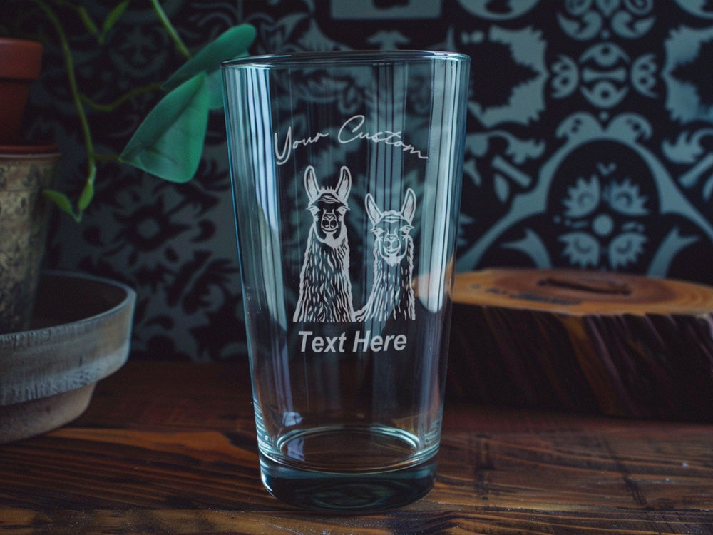 Llama and Alpaca Pint Glass: Personalized Animal Lover Gift