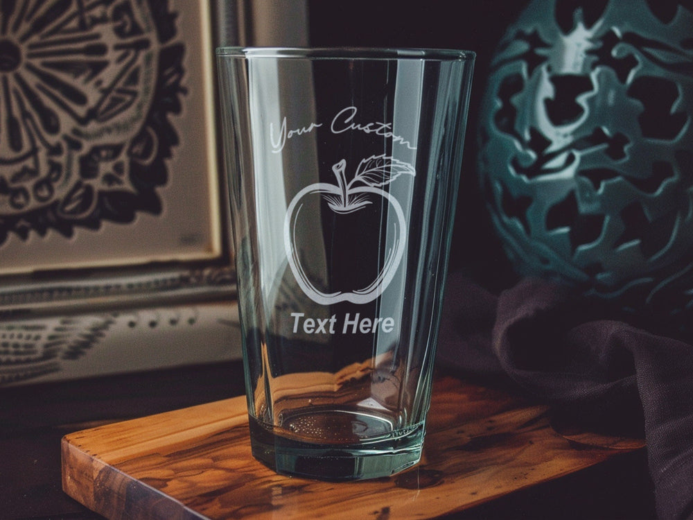 Personalized Teacher Apple Pint Glass: Laser Engraved Gift