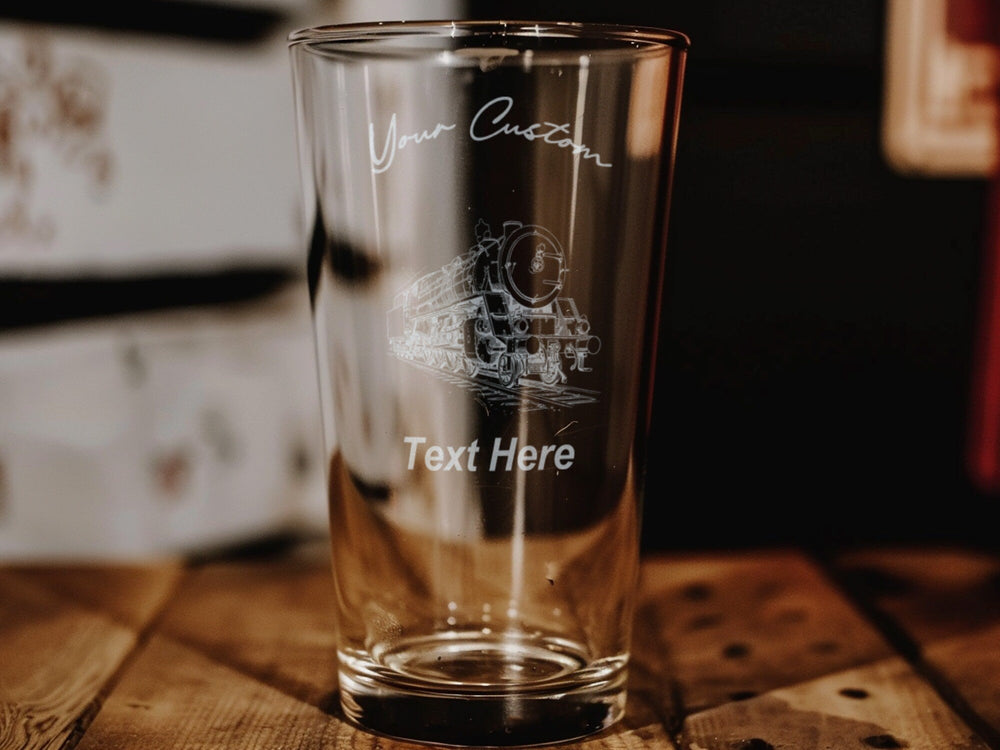 Steam Locomotive Enthusiasts Pint Glass, Train Collectibles, Railroad Gifts, Vintage Trains, Beer Glass Collectors