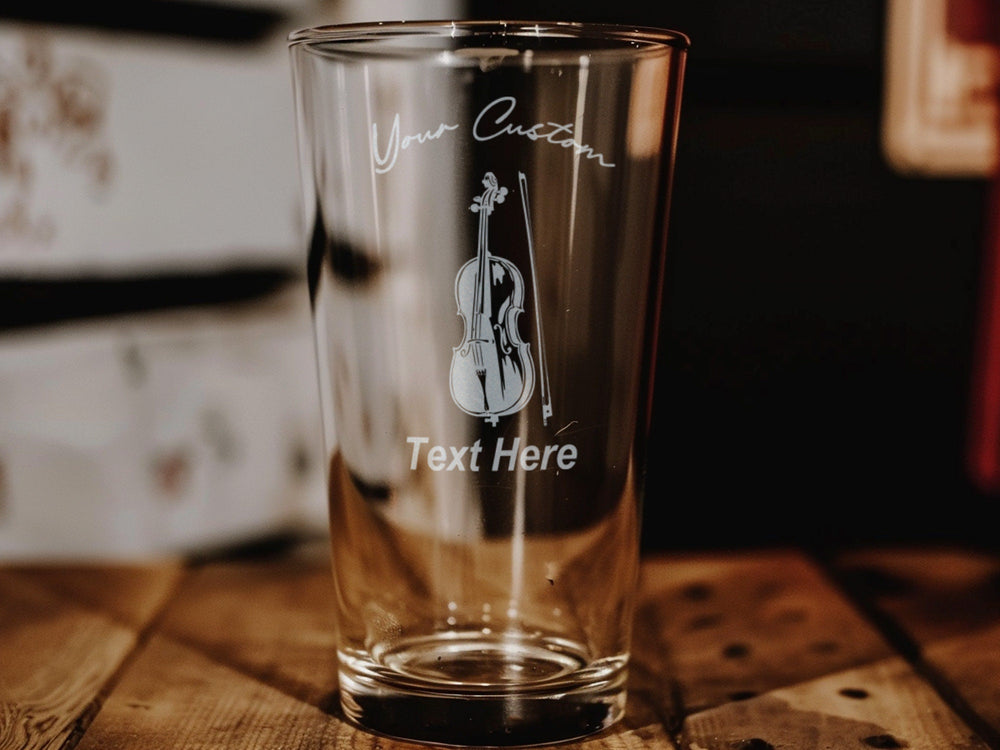 Personalized Cello Pint Glass: Laser Engraved Beer Glass