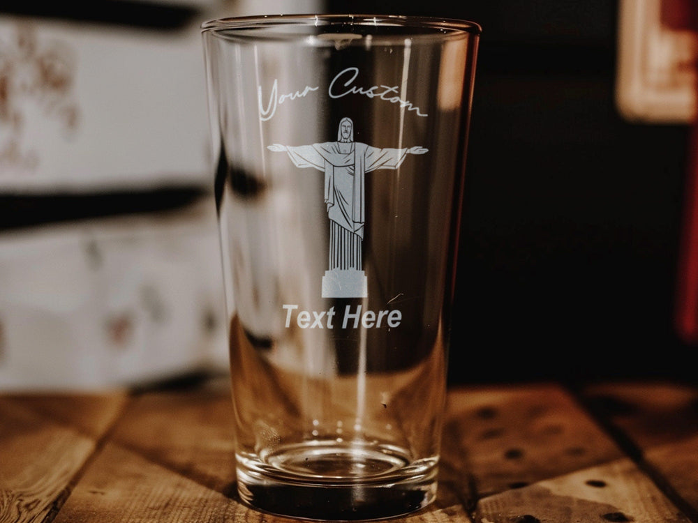 Brazilian Christ the Redeemer Pint Glass, Rio Souvenir, Brazil Landmark, Unique Barware, Religious Gift
