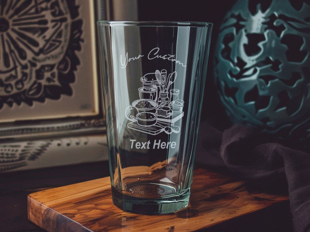 Personalized Baking Pint Glass: Engraved Kitchen Decor, Gift for Baker