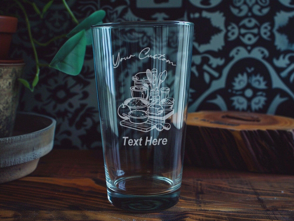 Personalized Baking Pint Glass: Engraved Kitchen Decor, Gift for Baker