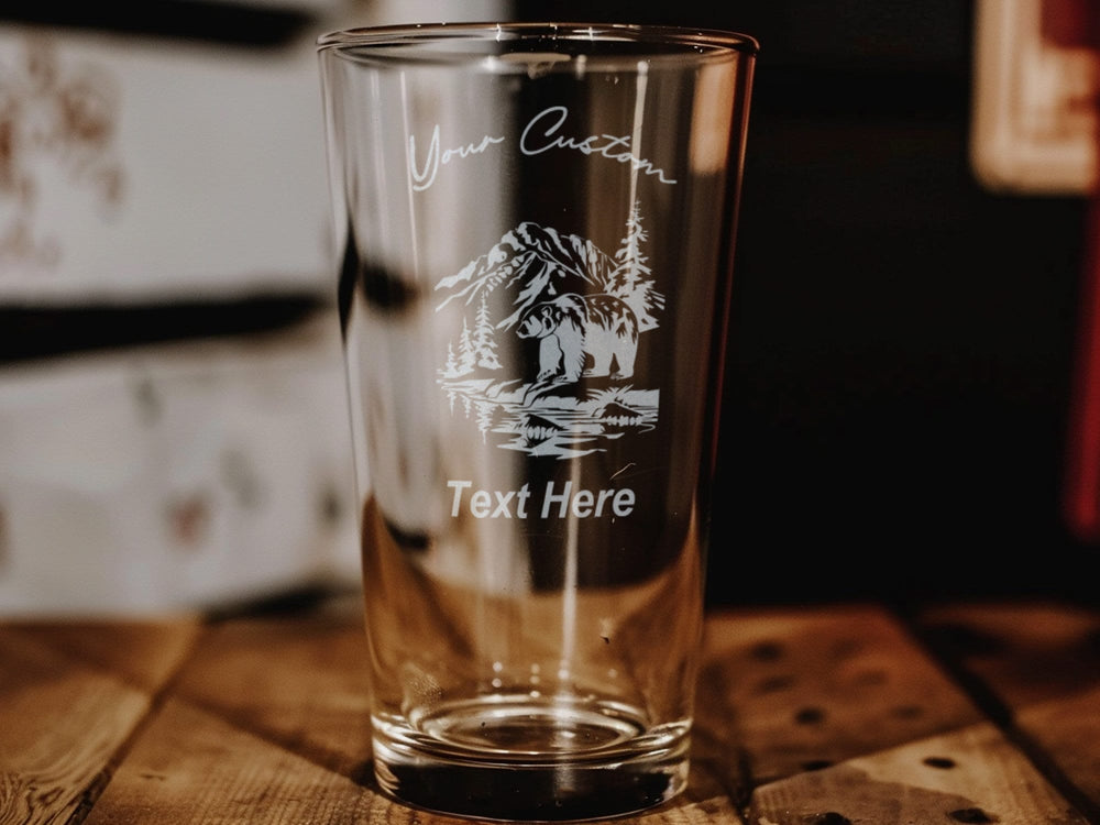 Personalized Alaskan Wildlife Pint Glass: Engraved Arctic Animal Barware