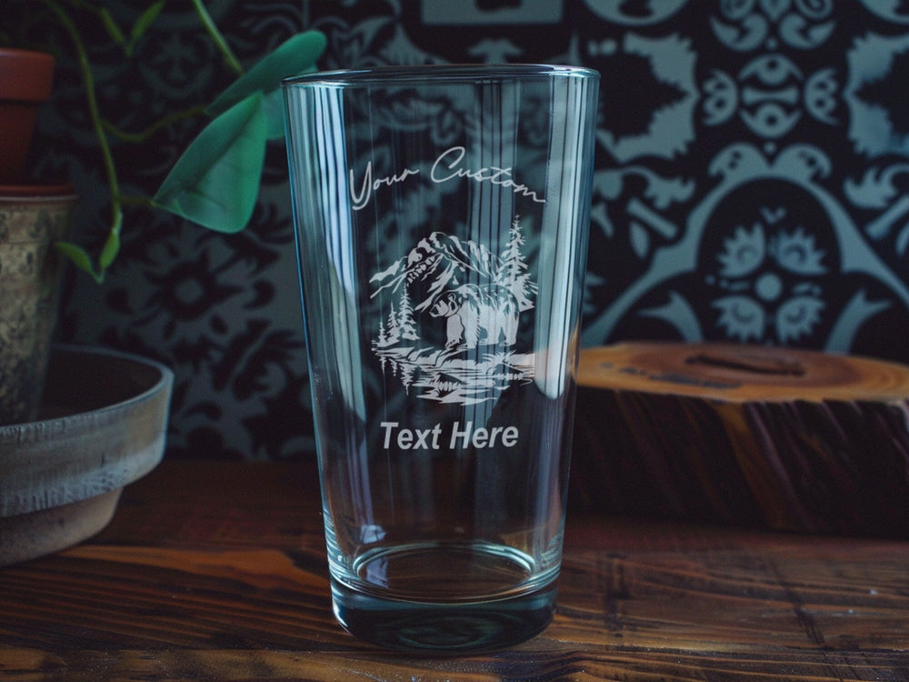 Personalized Alaskan Wildlife Pint Glass: Engraved Arctic Animal Barware