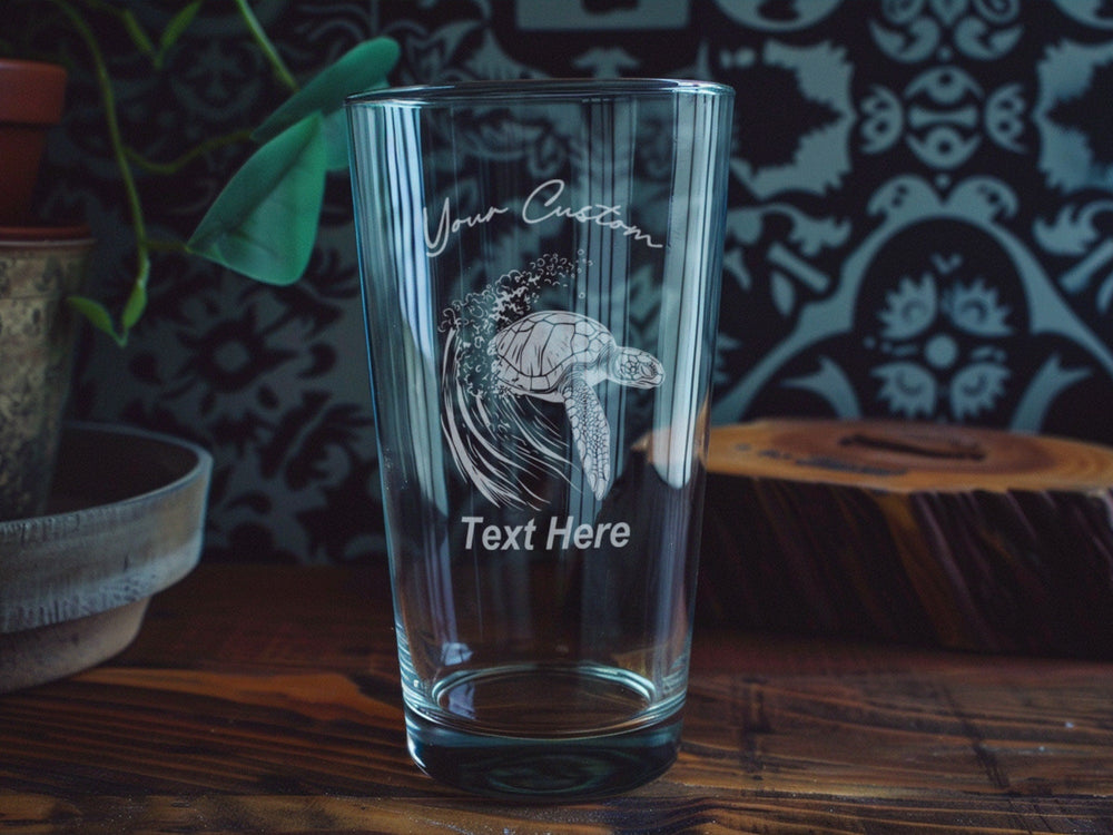 Sea Turtle Pint Glass, Ocean Waves Design, Nautical Drinkware, Marine Life Theme