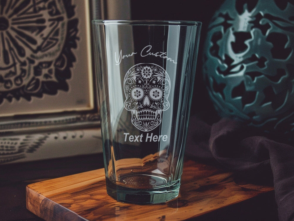 Day of the Dead Pint Glass, Mexican Skull Art, Sugar Skull Decor, Dia de Los Muertos, Unique Beer Glass