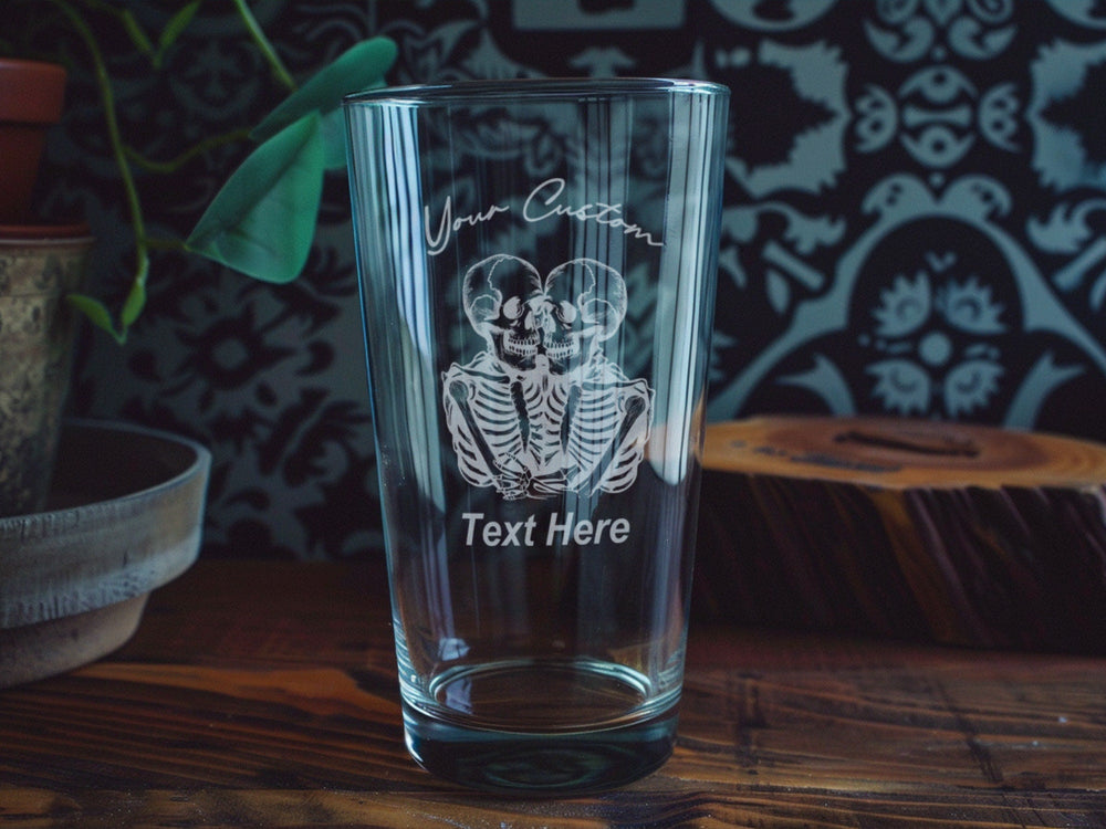 Skeleton Pint Glass, Gothic Home Decor, Skull Beer Glass, Halloween Barware, Unique Drinkware