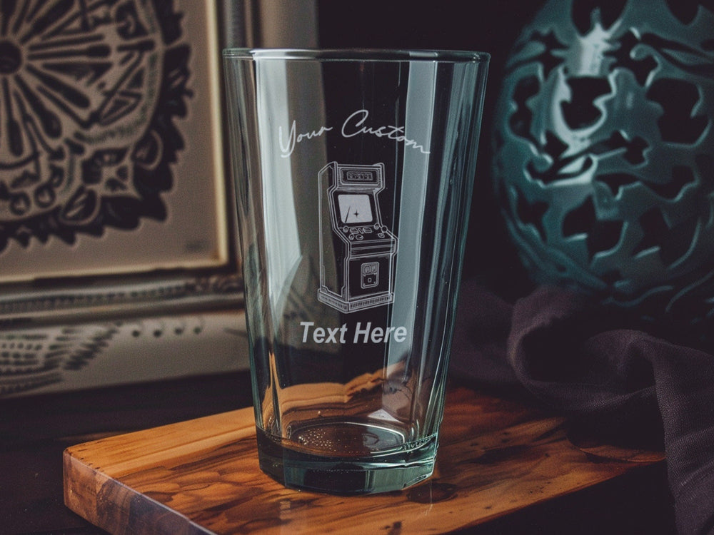Retro Arcade Game Art Pint Glass: Personalized Gamer Barware